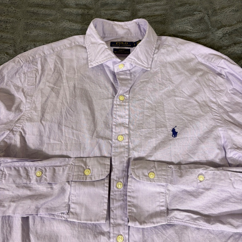 Polo Ralph Lauren Mens Slim Fit Cotton Stretch Shirt Purple Lavender Large AT239
